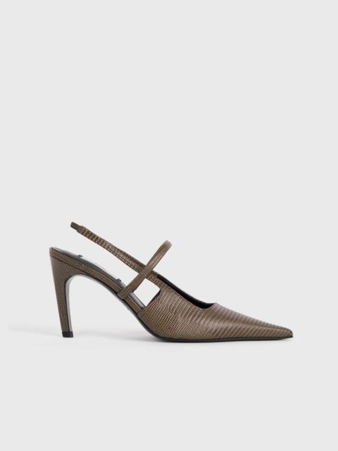 Lizard-embossed stiletto slingbacks dark olive