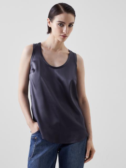 Stretch silk satin reversible top