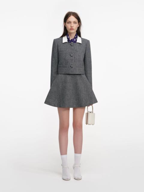 Grey Herringbone Scarf Detail Jacket