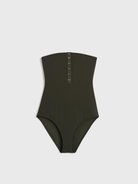 Ribbed strapless swimsuit dark green