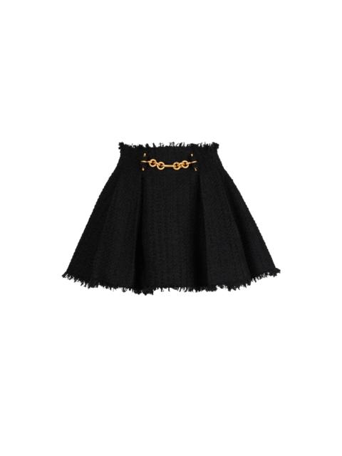 Pleated flared tweed skirt