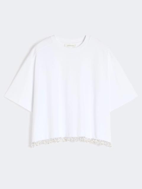 PALMAS Pearl-embroidered cropped T-shirt - OPTICAL WHITE