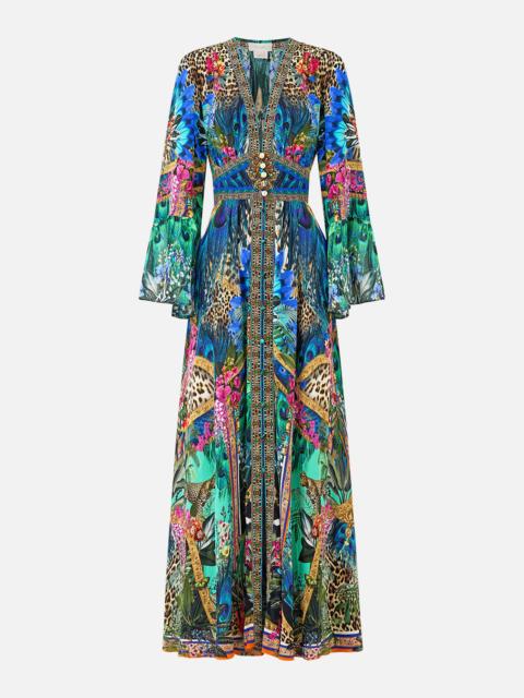 SHAPED WAISTBAND DRESS WITH RUFFLE SLEEVE