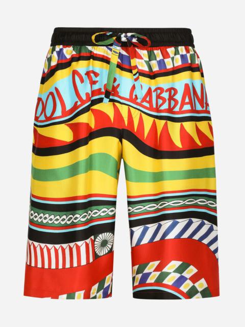 Silk twill jogging shorts with carretto print