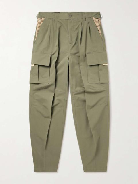 Straight-Leg Jacquard-Trimmed Cotton-Ripstop Cargo Trousers