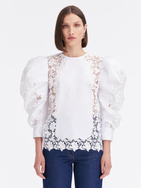 PUFF SLEEVE GARDENIA GUIPURE COTTON BLOUSE