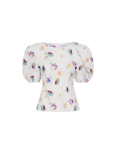 Ayelet Puff Sleeve Mia's Flowers Top in Ivory Multi Printed Linen Twill