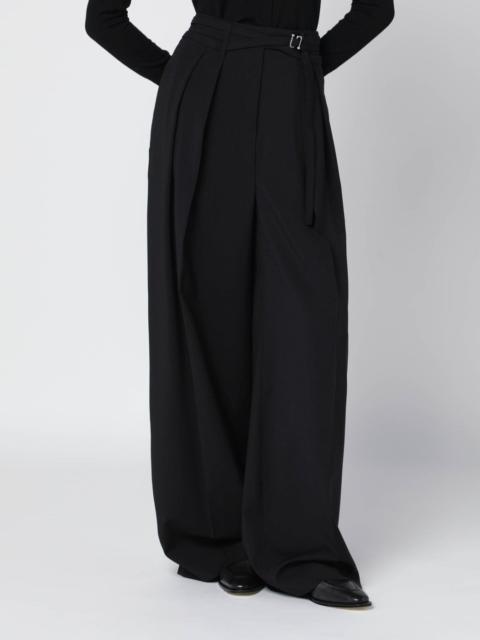 Black wide-leg stretch-wool trousers