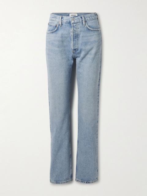 90's Pinch Waist Long frayed high-rise straight-leg jeans Light denim