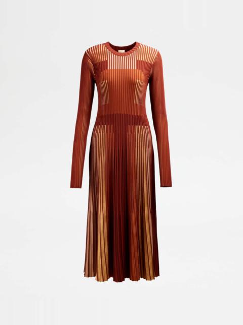 DRESS IN KNIT - BEIGE, ORANGE, YELLOW, RED
