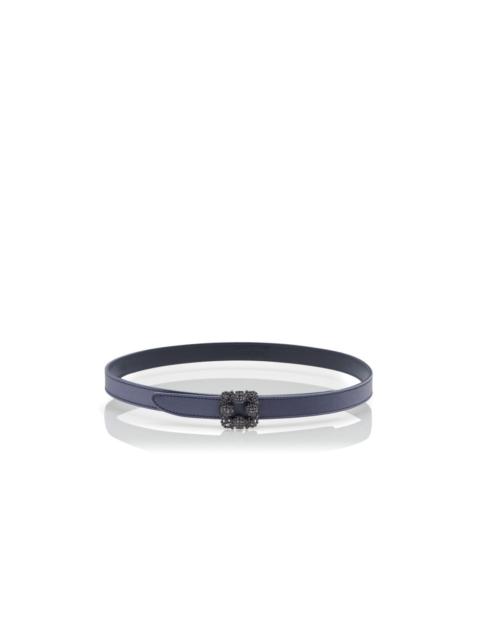 Blue-Grey Satin Crystal Buckled Belt