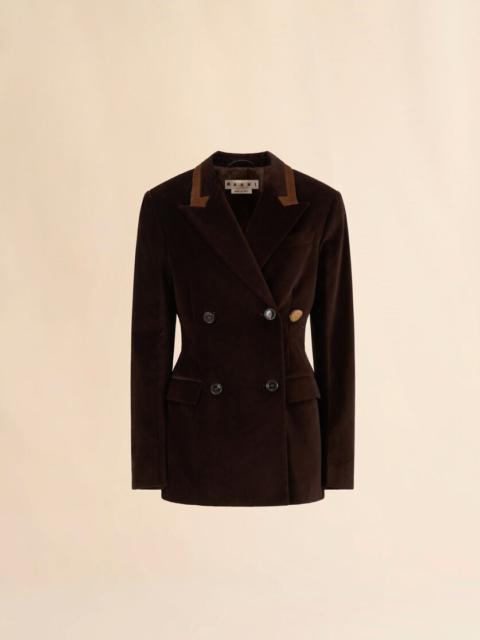 BROWN VELVET BLAZER WITH PONY HAIR ACCENTS