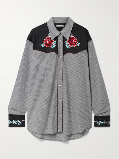 Meredith Appliquéd Piped Gingham Cotton Shirt