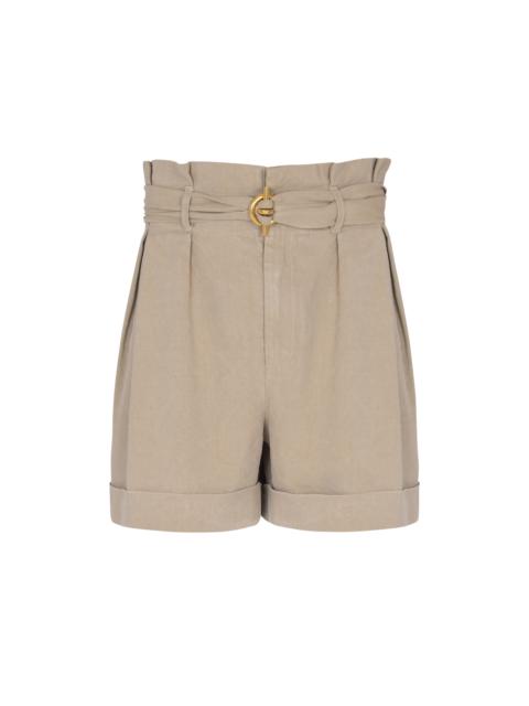 Cotton and linen Bermuda shorts with T-Bar belt