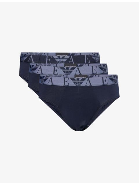 Branded Mid-Rise Pack Of Three Stretch-Cotton Briefs