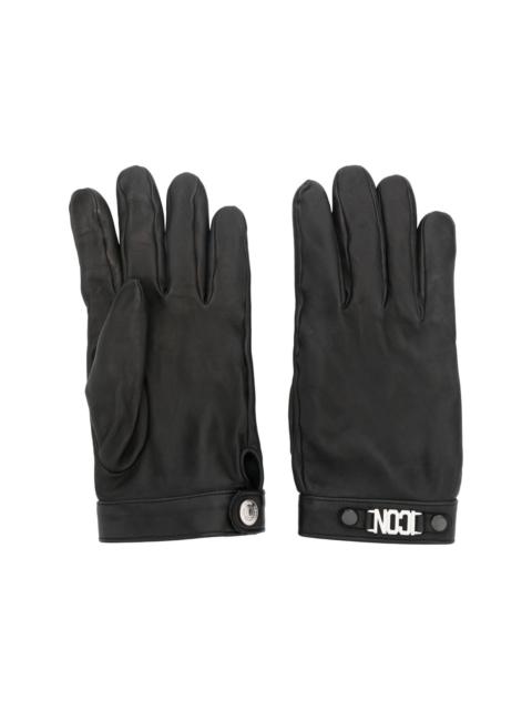 logo-plaque leather gloves
