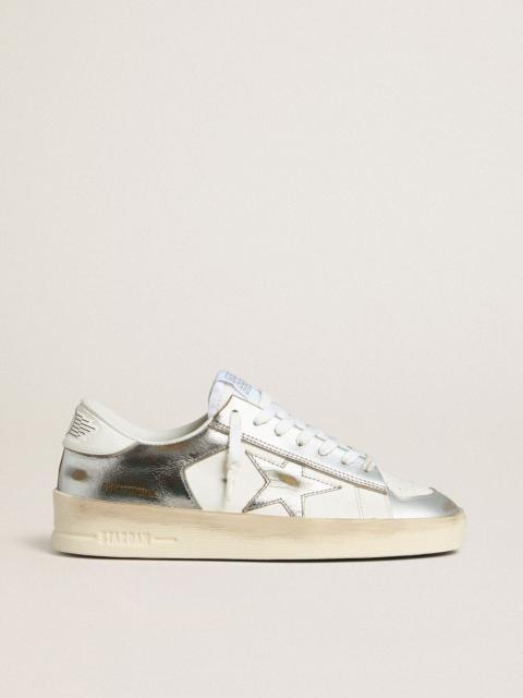 Stardan in silver foiled leather with white heel tab