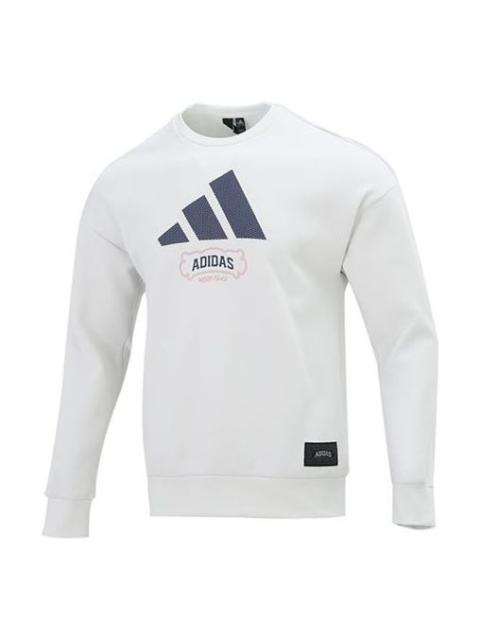 Men's adidas St Crewgfx Swt Long Sleeves Round Neck Pullover Gray White HE7465