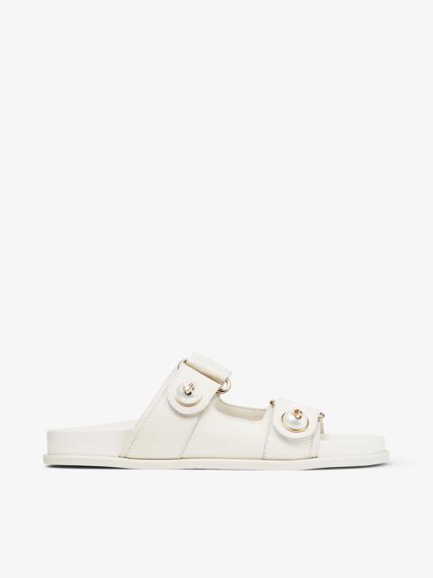 Fayence Sandal
Latte Leather Flat Sandals with Pearl Embellishment