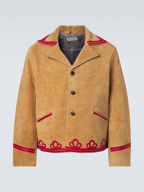 Trefoil leather-trimmed suede jacket