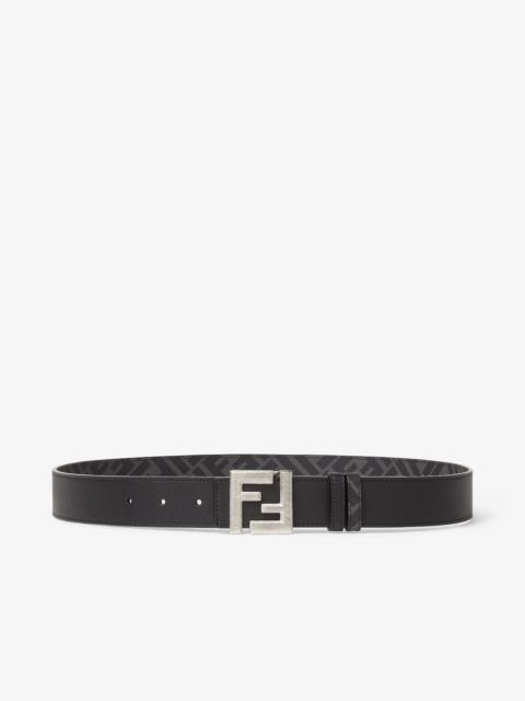 FF Squared Belt Black leather and black FF canvas reversible belt