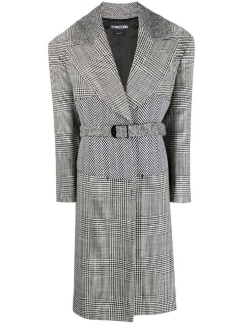houndstooth-pattern belted coat