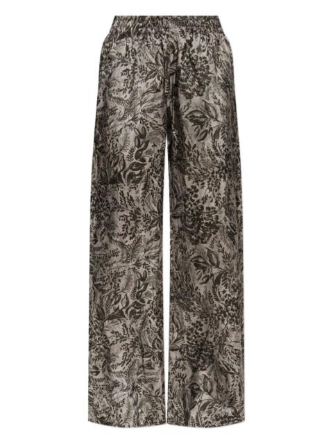 floral-print elastic-waist straight trousers