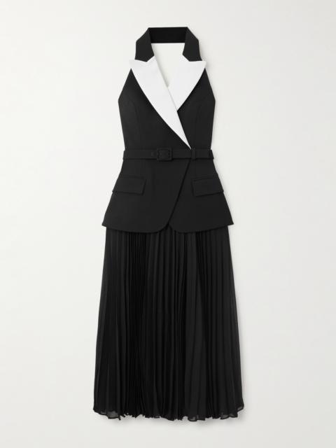 Emma Belted Layered Pleated Crepe Midi Dress