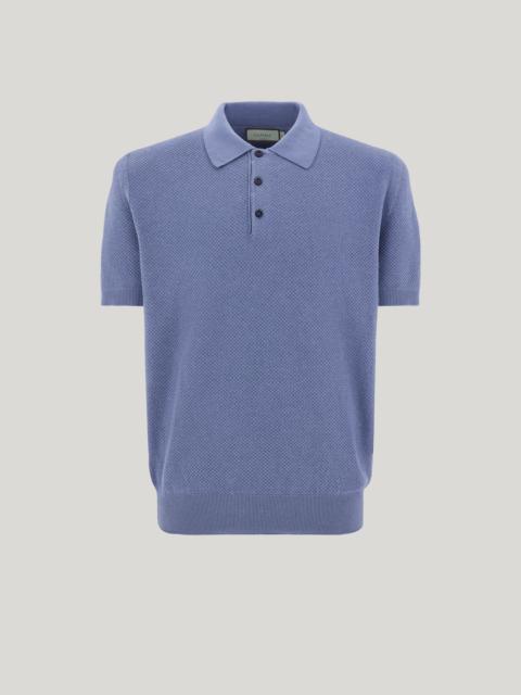 SHORT-SLEEVED AIR FORCE BLUE MICRO COTTON JACQUARD POLO SHIRT