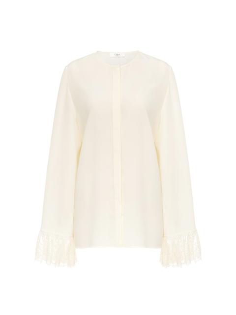 COLLARLESS FLUID BLOUSE IN CRÊPE DE CHINE