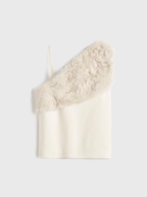 Shearling appliqué top macadamia
