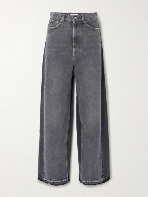 Frayed Two-tone Mid-rise Wide-leg Organic Jeans