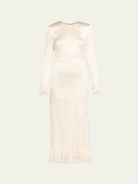 Mina Frayed Edge Long-Sleeve Midi Dress