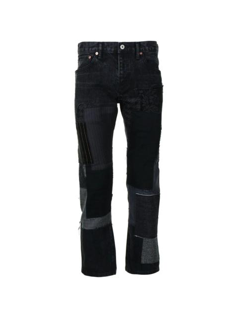 patchwork-design cropped jeans