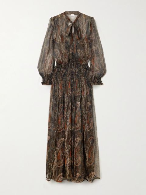 Smocked metallic paisley-print silk-blend chiffon maxi dress Multi