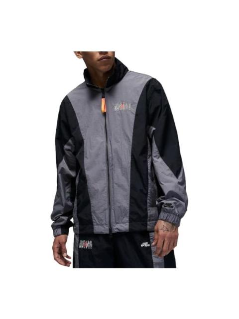 Air Jordan Colorblock Embroidered Zipper Jacket Men's Gray Black DQ8034-014