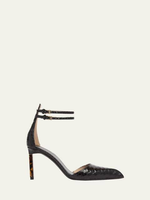 Python Stamped Leather Double Ankle Strap Pumps