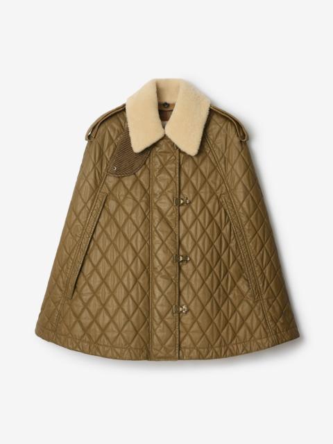 Shearling Collar Quilted Cotton Heath Cape