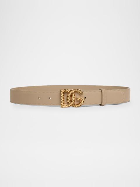 Leather Logo Buckle Belt