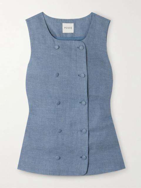 Thea double-breasted linen vest Blue
