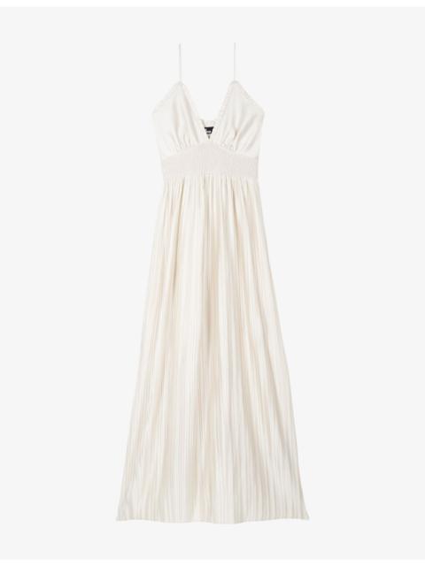 V-Neck Shirred-Waist Woven Maxi Dress