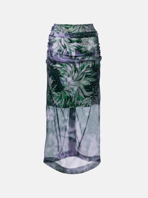 Printed silk-blend midi skirt