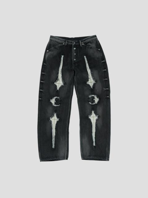 TC BONE LEATHER DENIM JEANS