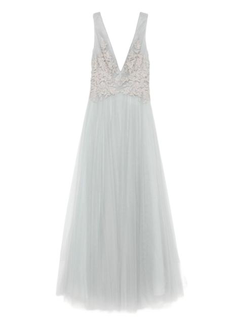 embellished V-neck tulle maxi dress