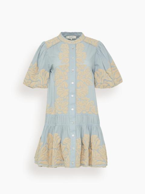Alexandra Embroidered Bubble Sleeve Tunic in Blue
