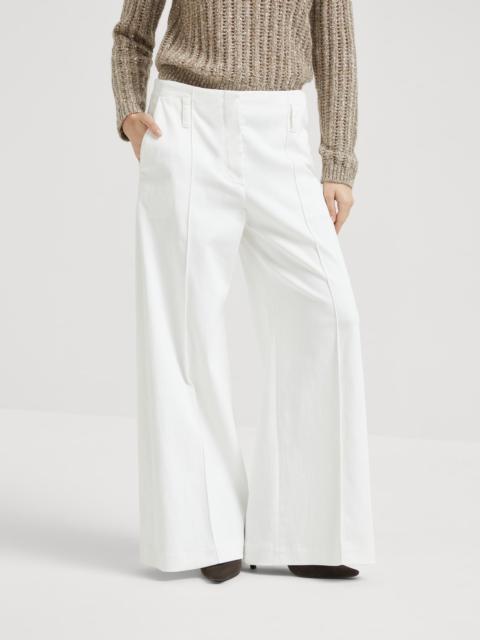 Stretch dyed denim flared sartorial trousers with monili
