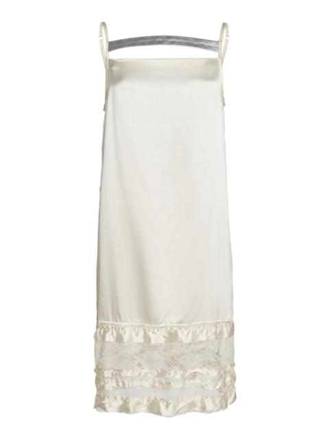 Boudoir Lace-Trimmed Silk Satin Mini Slip Dress off-white