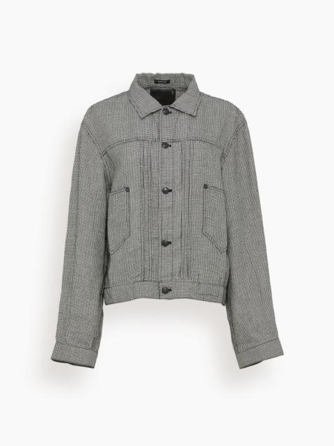 Relaxed Pleated Trucker Jacket in Black and White Houndstooth