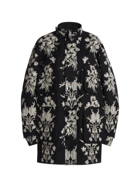 Embroidered Gabardine Parka black