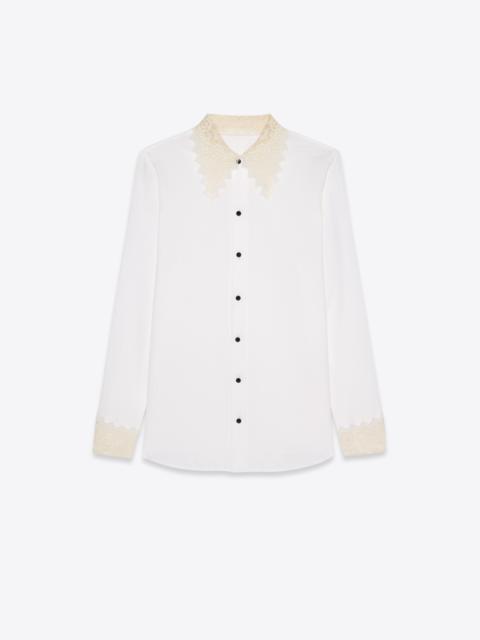 striped shirt in cotton voile with lace